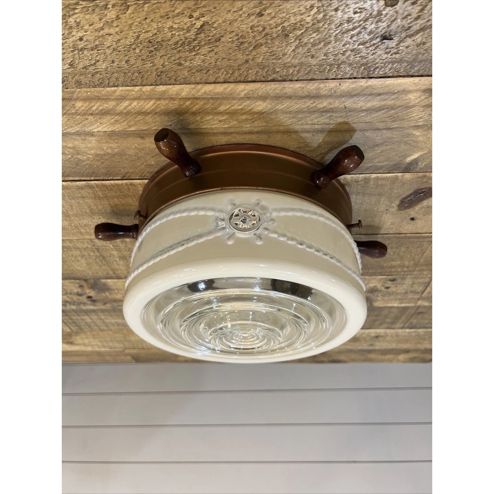 Vintage Nautical Ships Wheel Ceiling MCM Light Fixture Maritime Parts/Repair
